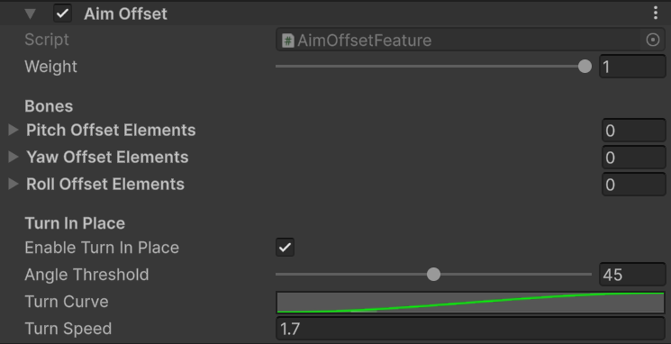 Aim Offset feature with pitch, yaw, roll, angle threshold, curve, and turn speed