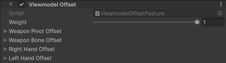 Viewmodel Offset feature with weapon pivot, weapon bone, right hand, and left hand transforms