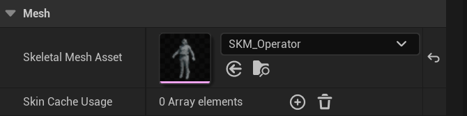 Character Blueprint Mesh component with Skeletal Mesh Asset set to SKM_Operator