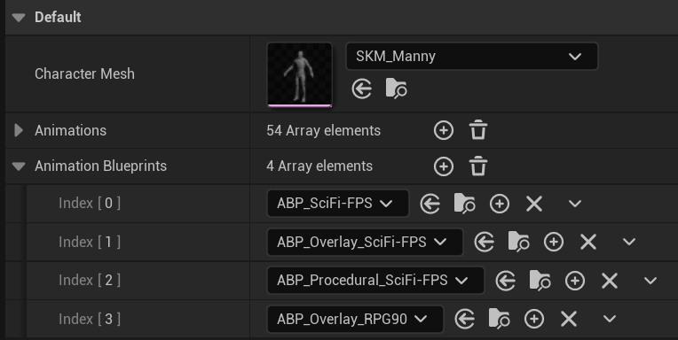 BP GameplayAnimationConfig Blueprint editor showing the animation configuration asset structure