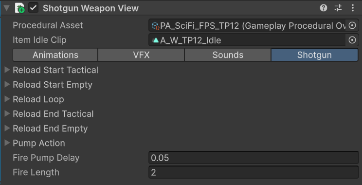 Shooter Weapon View component with firearm presentation settings