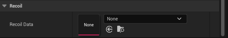 Shooter animation settings Recoil section showing the Recoil Data asset property